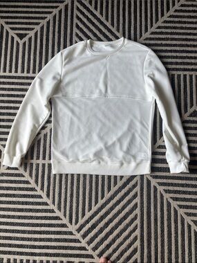Men's White Crewneck Mesh-Panel Sweater